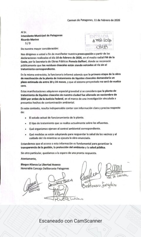 Se estan tirando desechos cloacales sin tratar al rio, lo dijo Baffoni