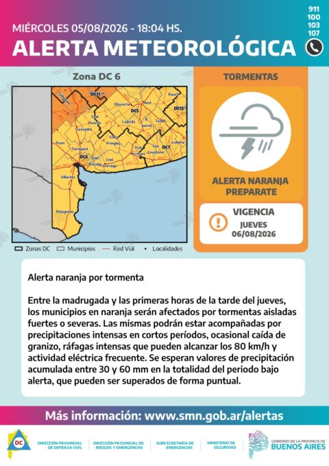 Descripción alerta naranja y amarillo por tormentas – Jueves 6/8